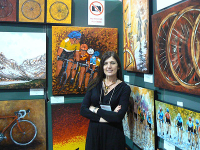 Luigia Zilli at Toronto Bicycle Show exhibiting her cycling prints. Photo © by Peter Kraiker